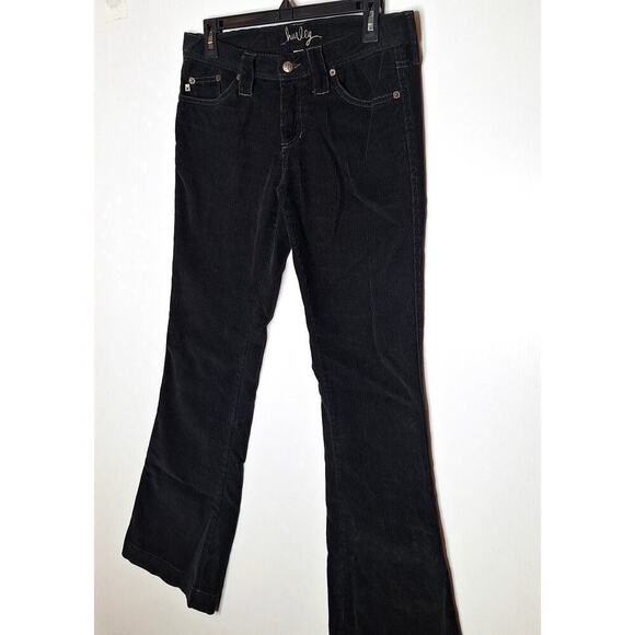 Vintage Y2K Hurley Corduroy Flare Pants Low Rise Black Flap Pockets Bootcut 5 - Picture 2 of 8